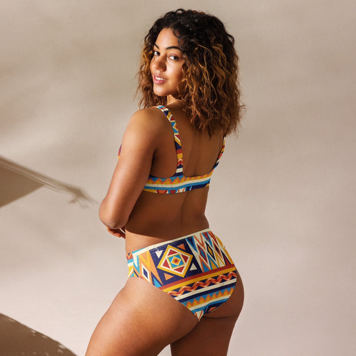 Colorful African Kente Print high-waisted bikini