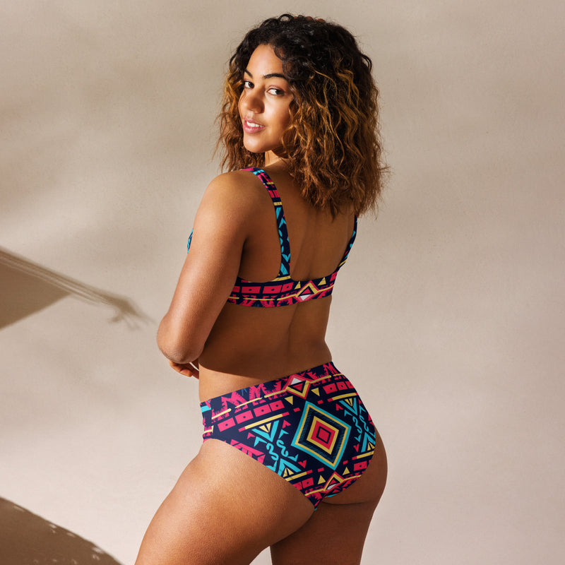 African Mosaic Print high-waisted bikini