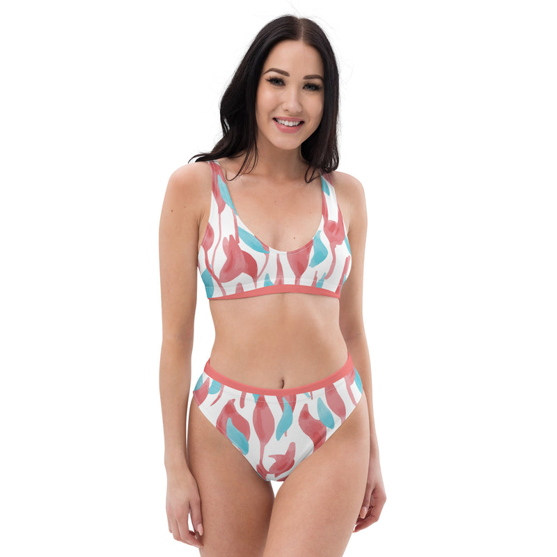 Soft Leaf Pattern high-waisted Bikini