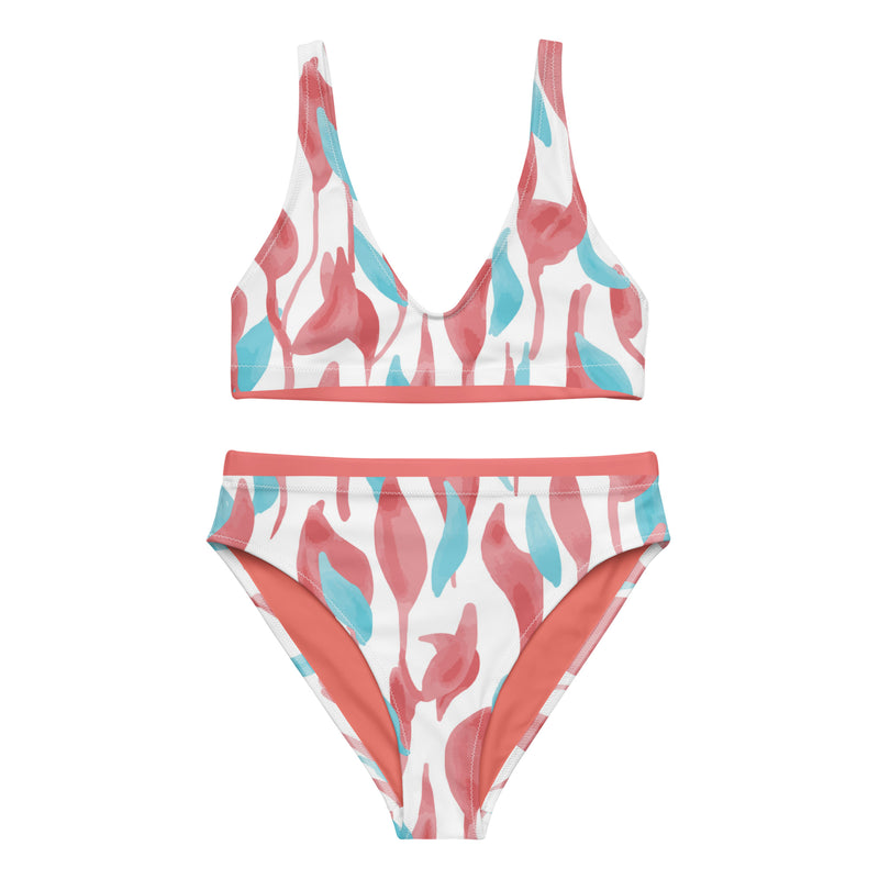 Soft Leaf Pattern high-waisted Bikini