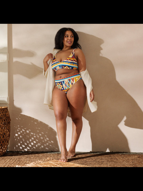 Colorful African Kente Print high-waisted bikini
