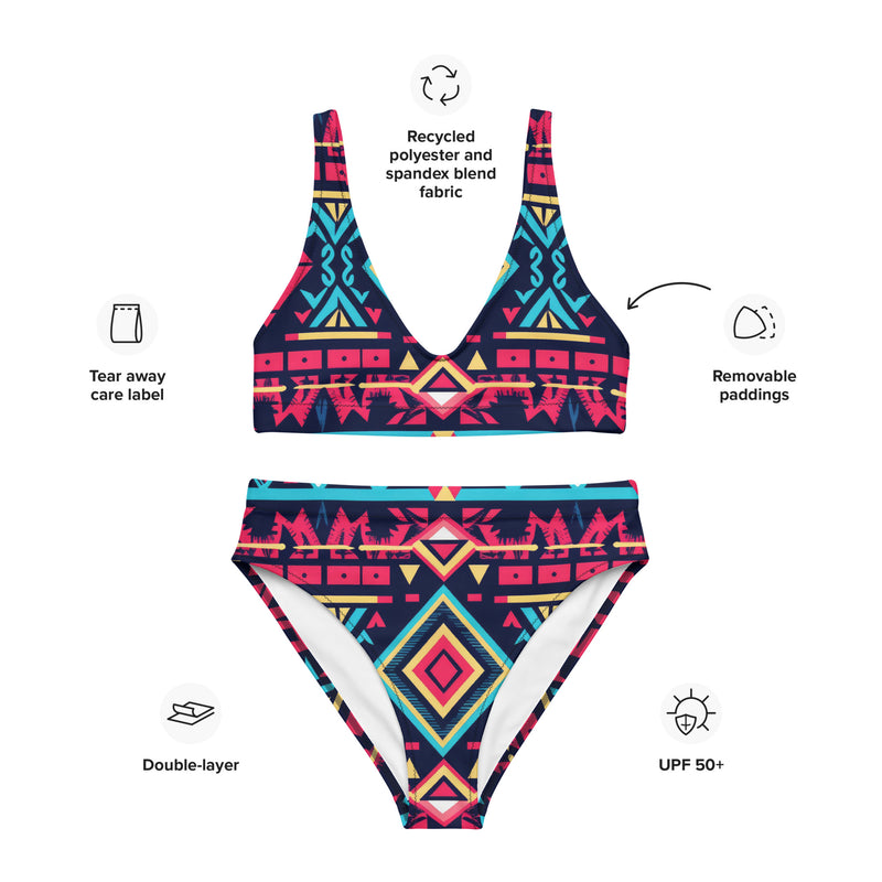 African Mosaic Print high-waisted bikini