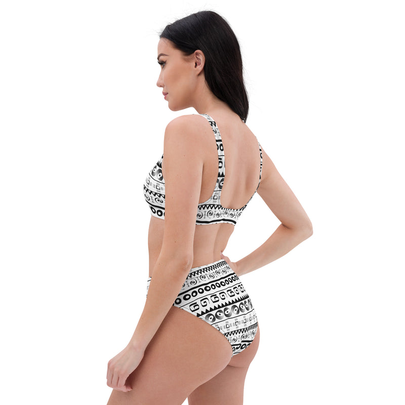 Black and White Tribal Print high-waisted bikini