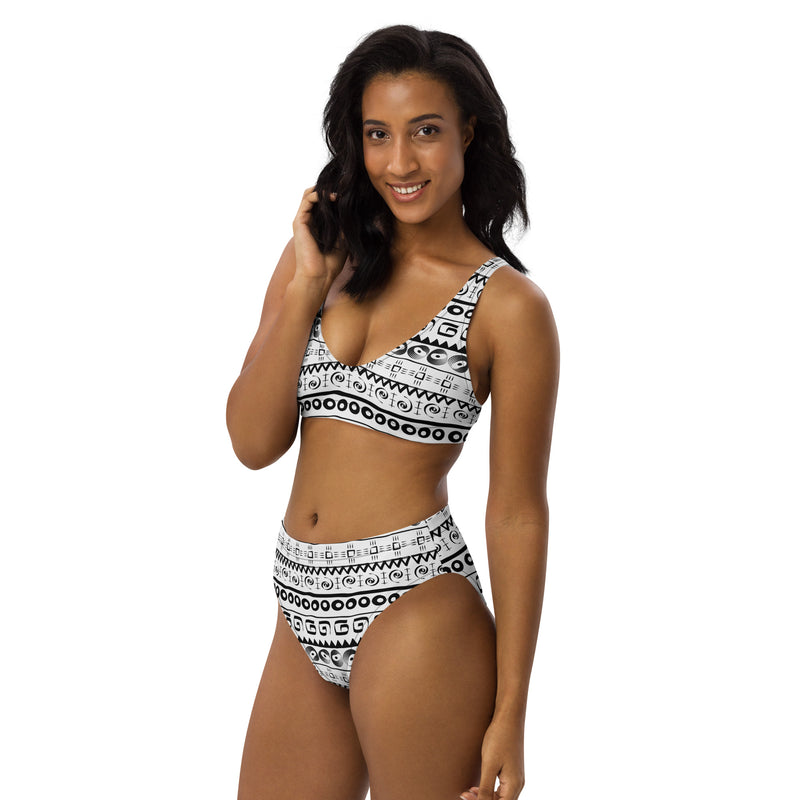 Black and White Tribal Print high-waisted bikini