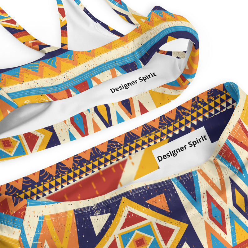 Colorful African Kente Print high-waisted bikini