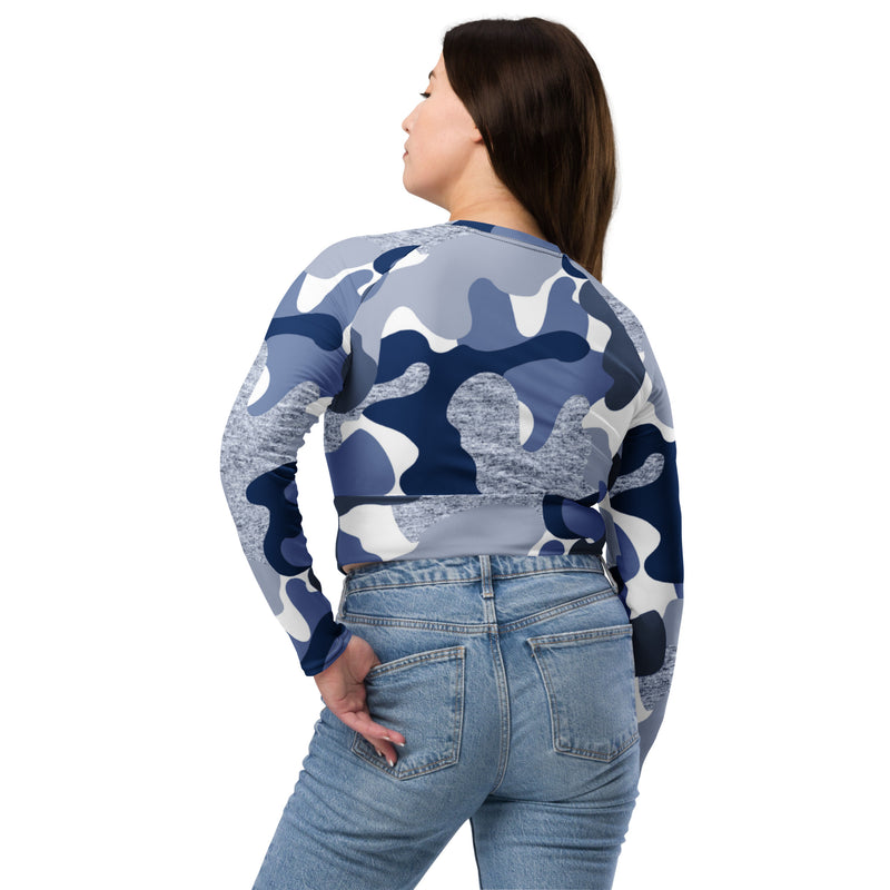 Blue Camo Print Recycled long-sleeve crop top