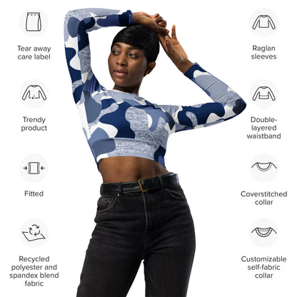 Blue Camo Print Recycled long-sleeve crop top