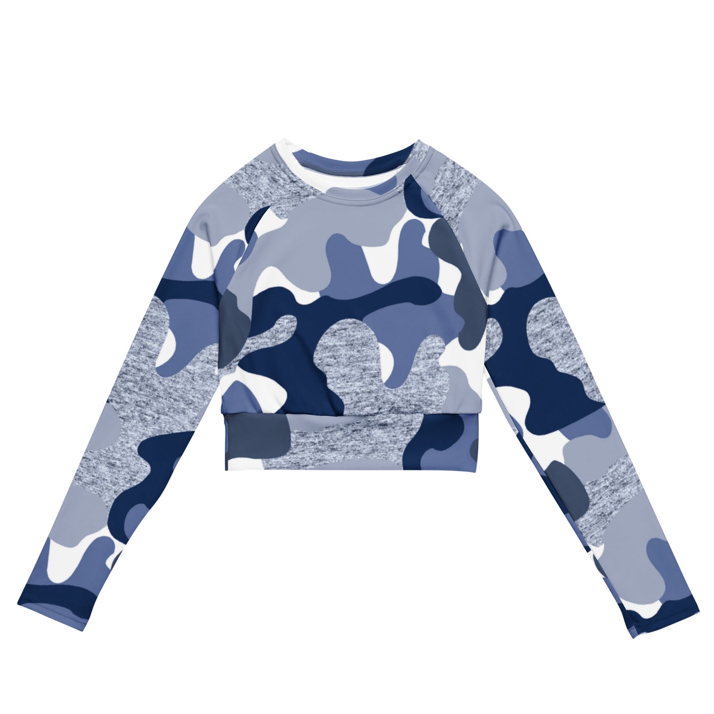 Blue Camo Print Recycled long-sleeve crop top