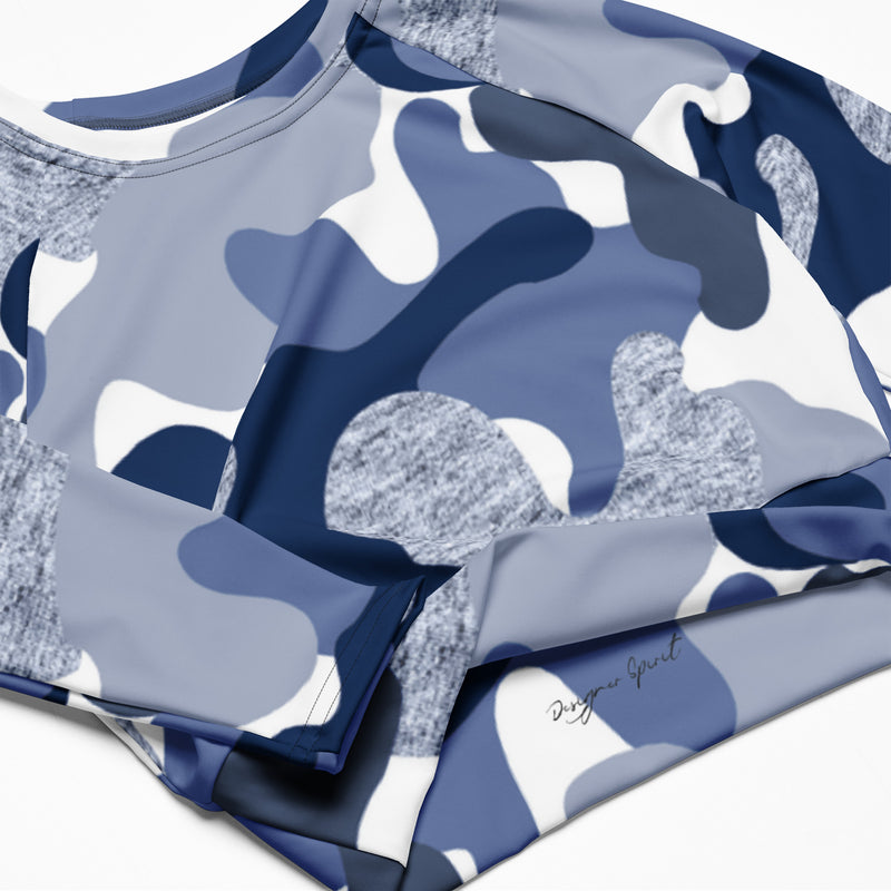 Blue Camo Print Recycled long-sleeve crop top