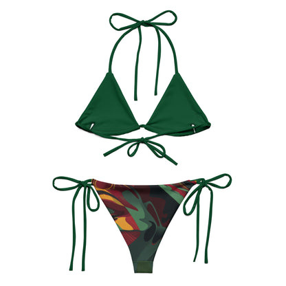 African Queen Dark Green and Crimson Print string bikini