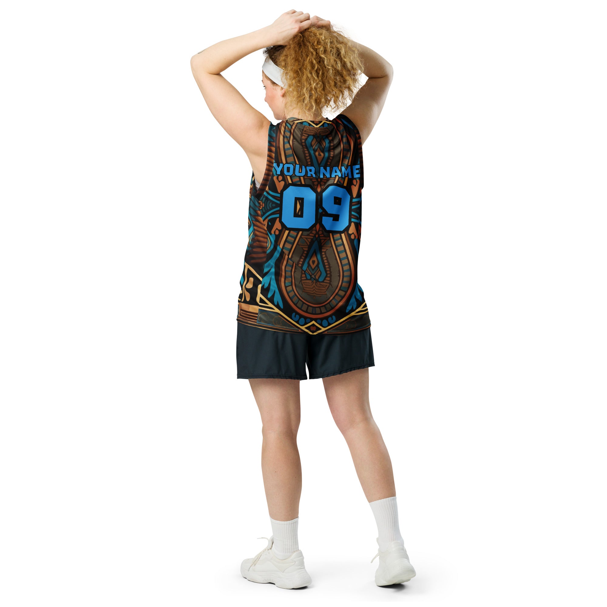 Blue Egyptian Print Custom Basketball Jersey