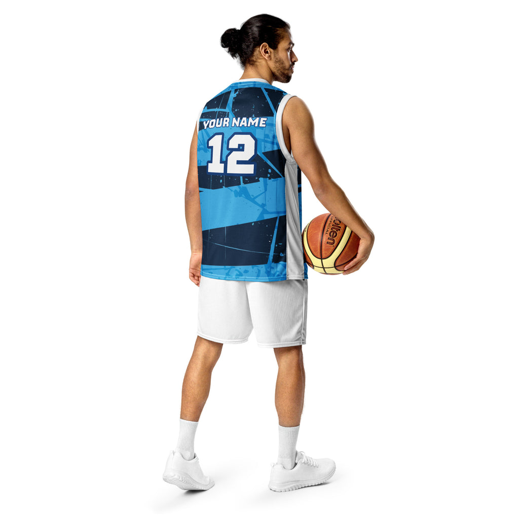 Blue Distressed Custom Basketball Jersey