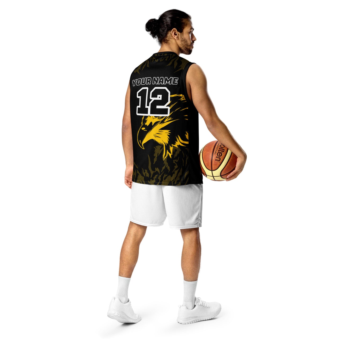 Yellow and Black Bird Print Custom Basketball Jersey