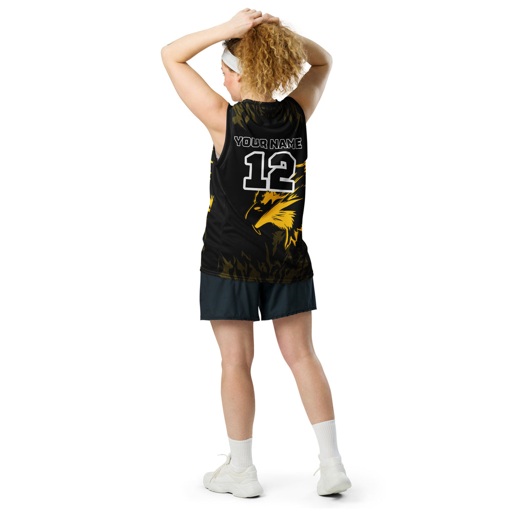 Yellow and Black Bird Print Custom Basketball Jersey