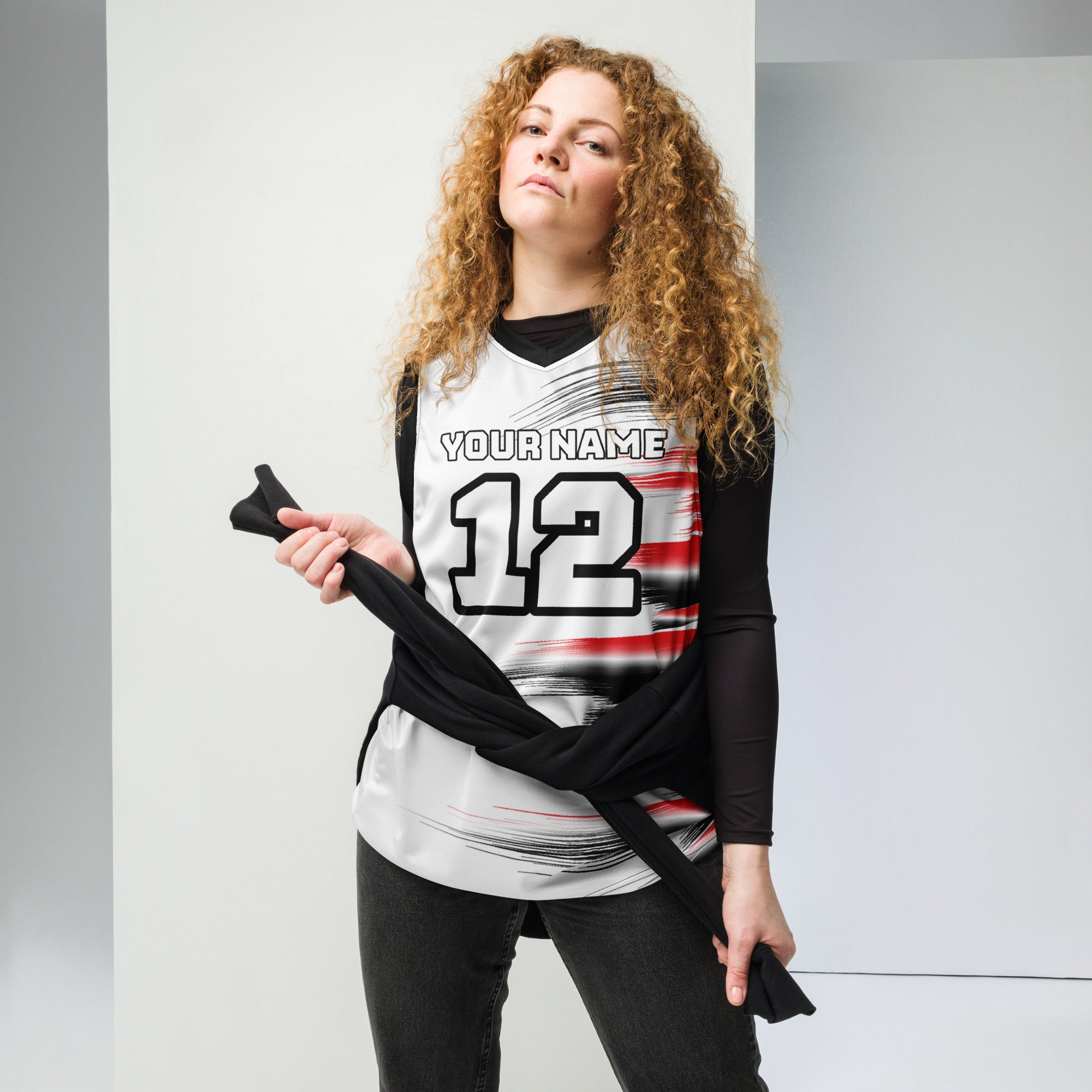 Black and Red Streak Print Custom Basketball Jersey