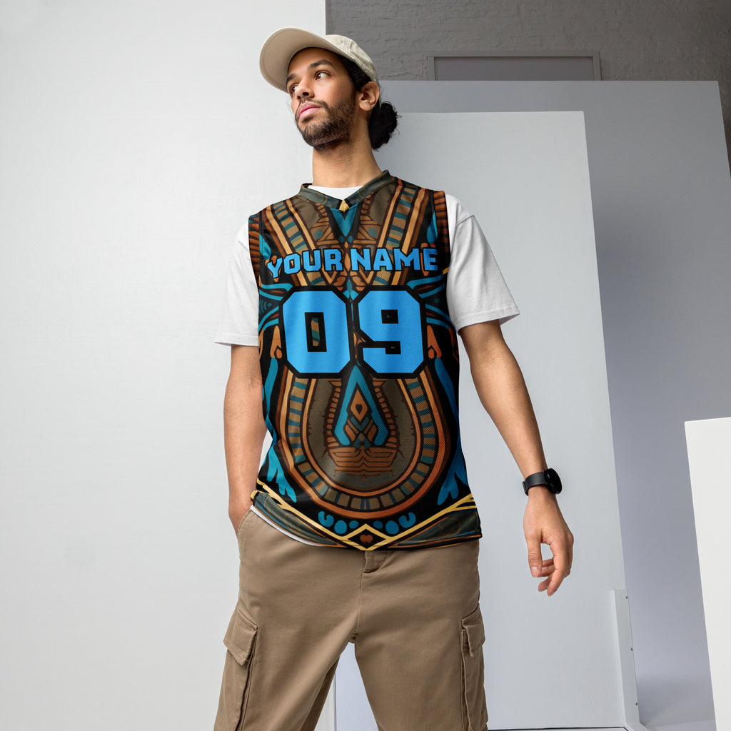Blue Egyptian Print Custom Basketball Jersey