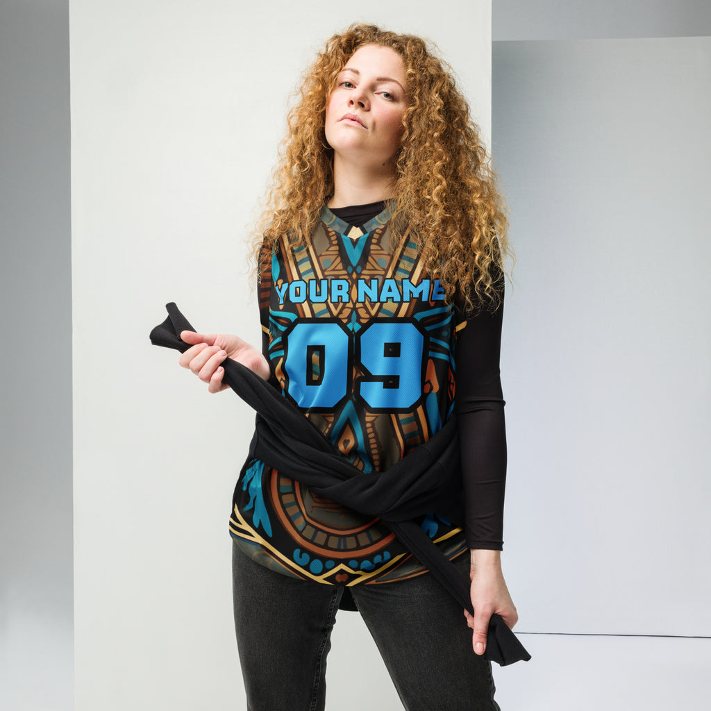 Blue Egyptian Print Custom Basketball Jersey