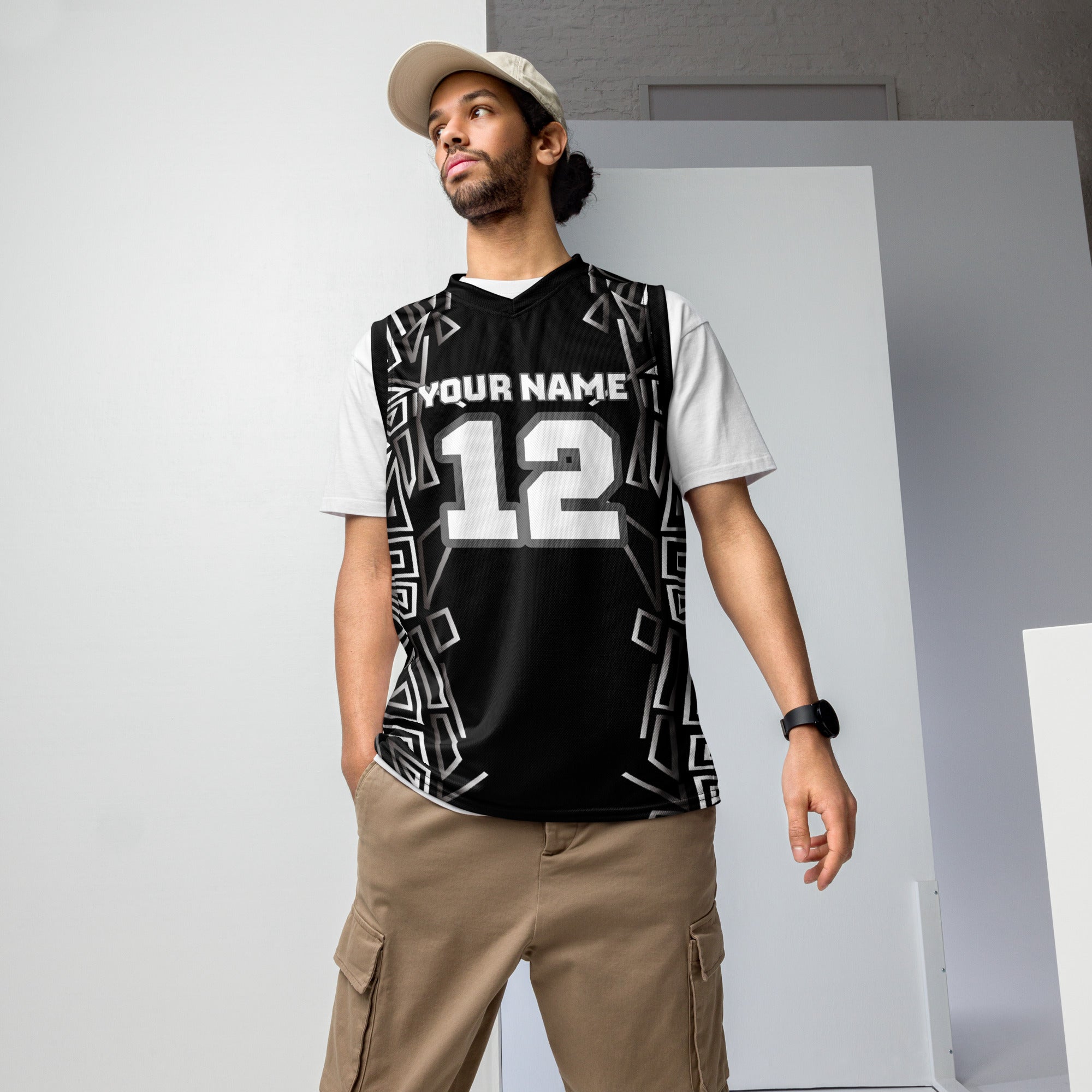 Black Graphic Print Custom Basketball Jersey
