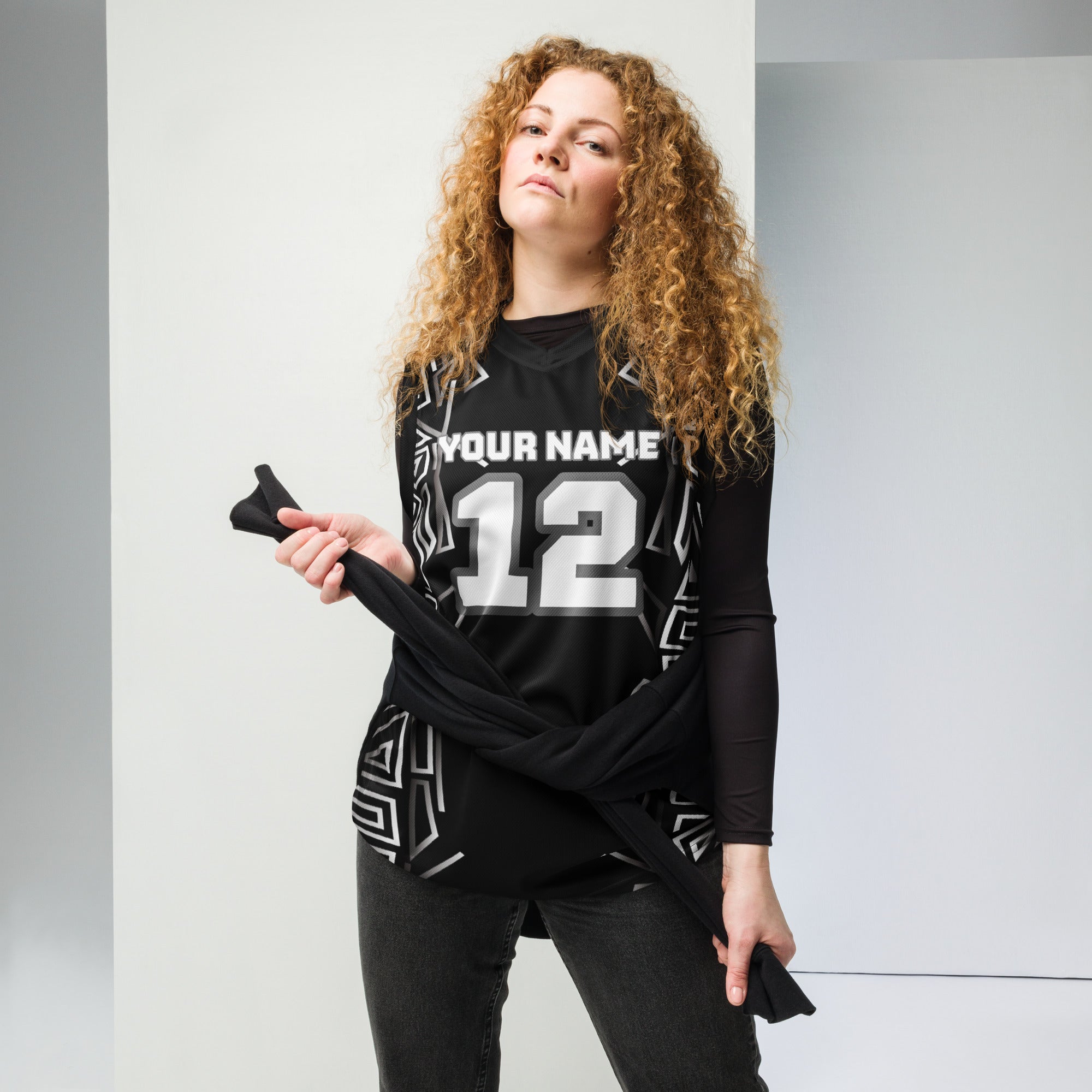 Black Graphic Print Custom Basketball Jersey