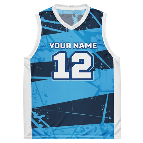 Blue Distressed Custom Basketball Jersey