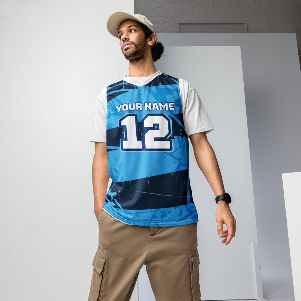 Blue Distressed Custom Basketball Jersey