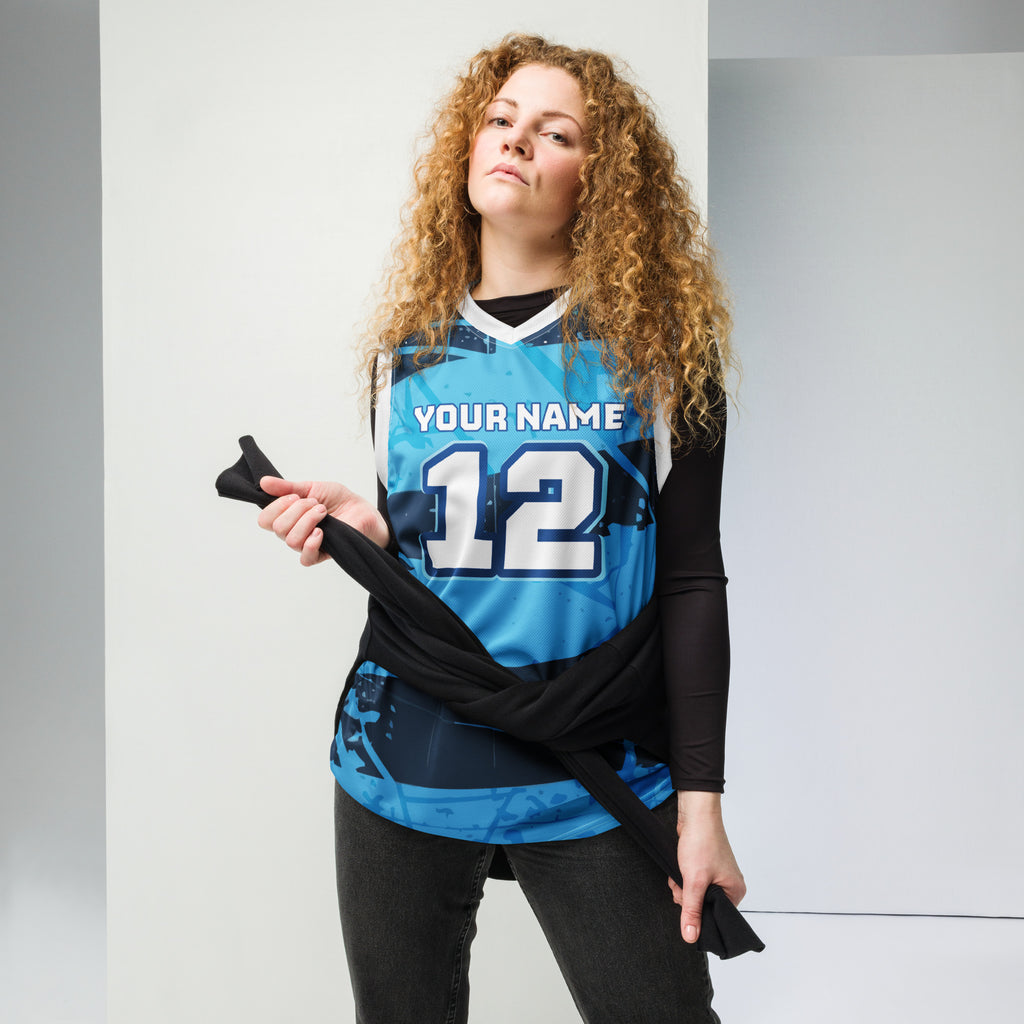 Blue Distressed Custom Basketball Jersey