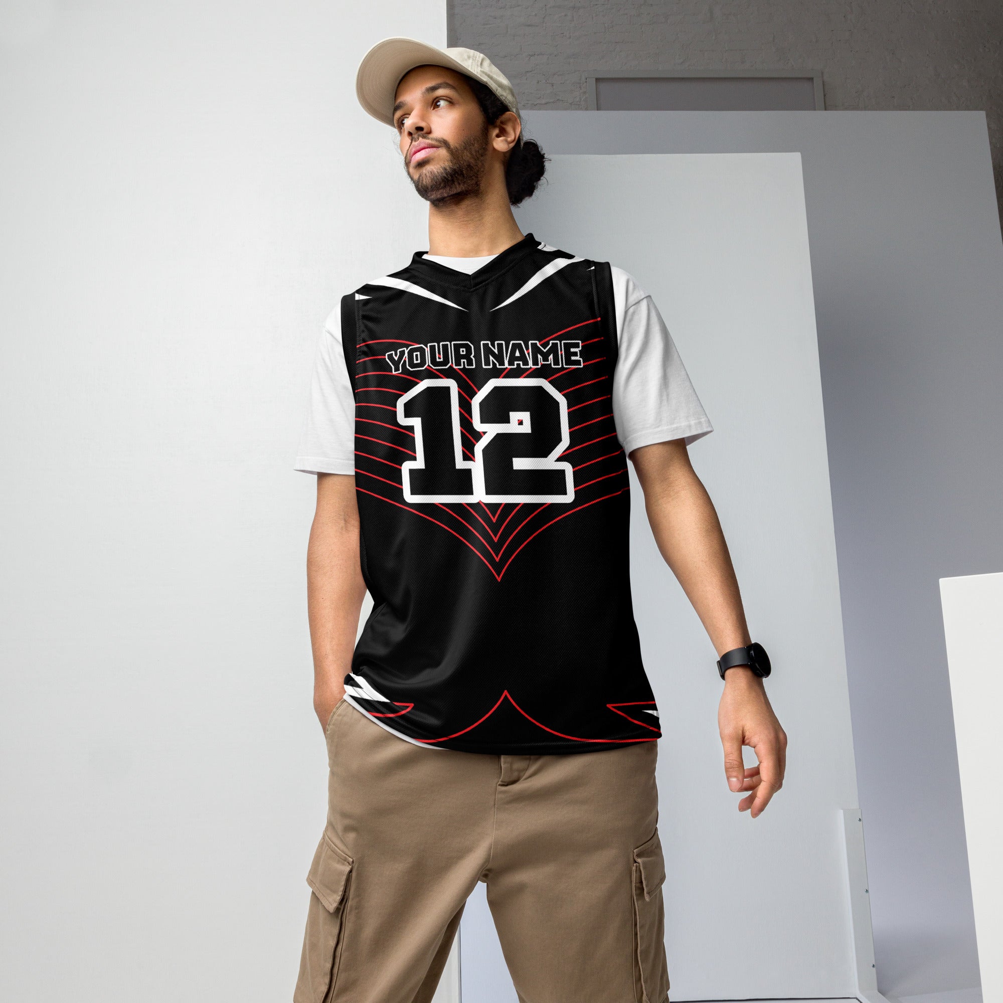 Black and White Colored Print Custom Basketball Jersey