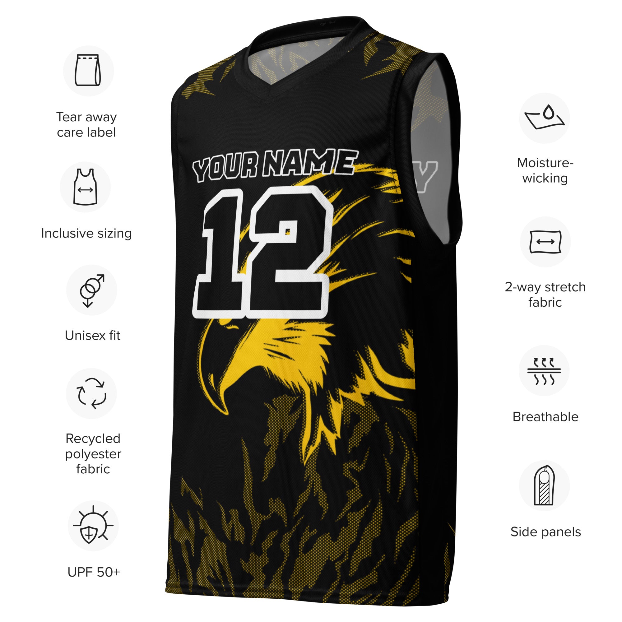Yellow and Black Bird Print Custom Basketball Jersey