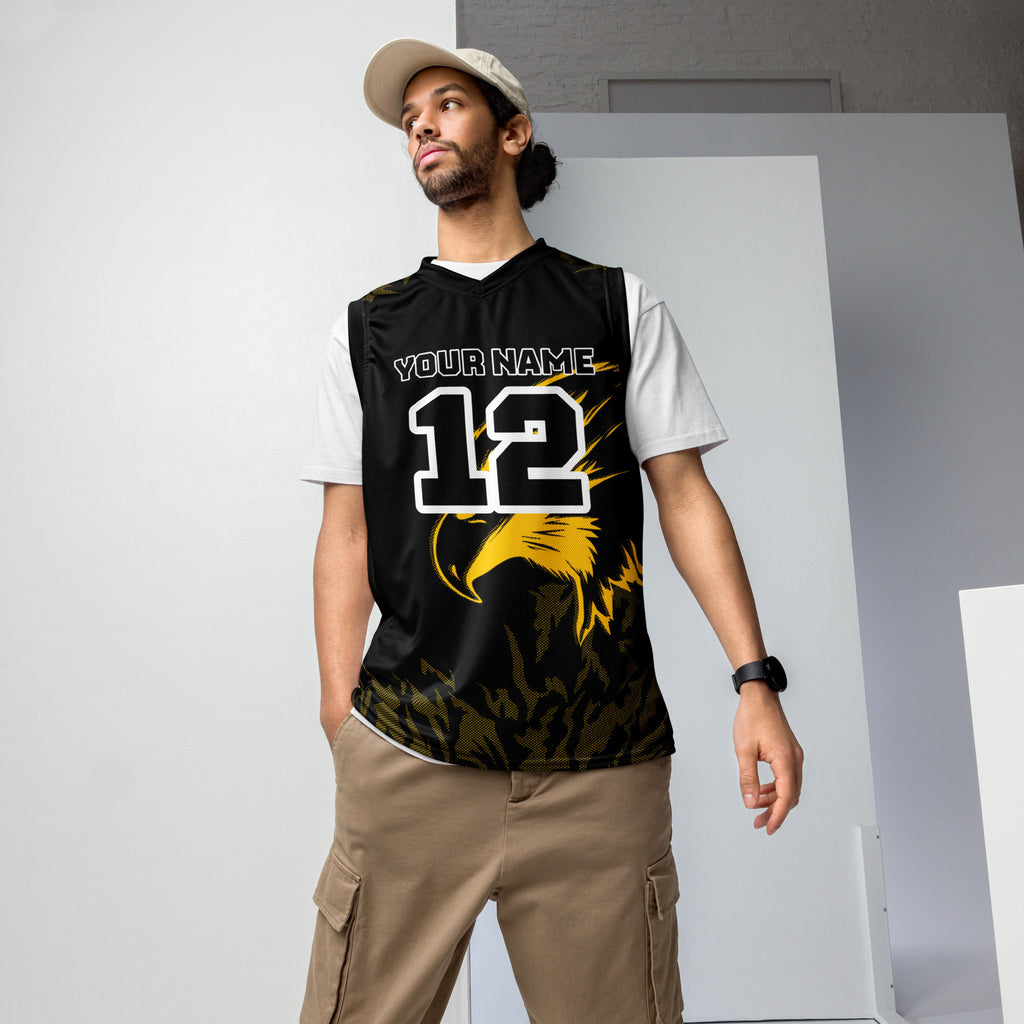 Yellow and Black Bird Print Custom Basketball Jersey
