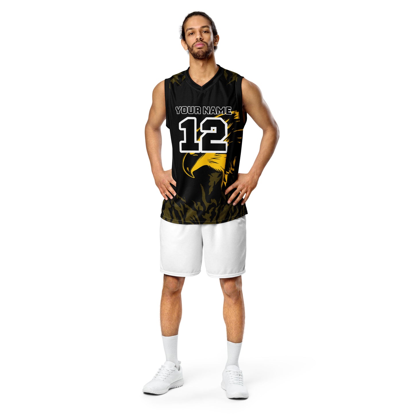 Yellow and Black Bird Print Custom Basketball Jersey