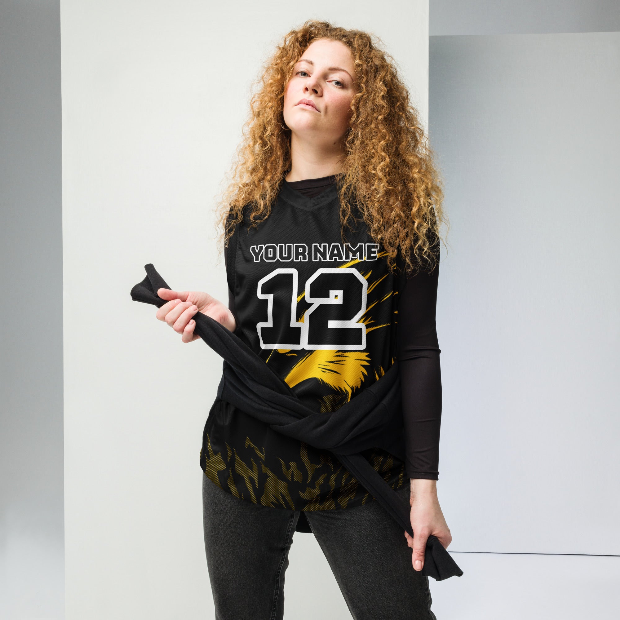 Yellow and Black Bird Print Custom Basketball Jersey