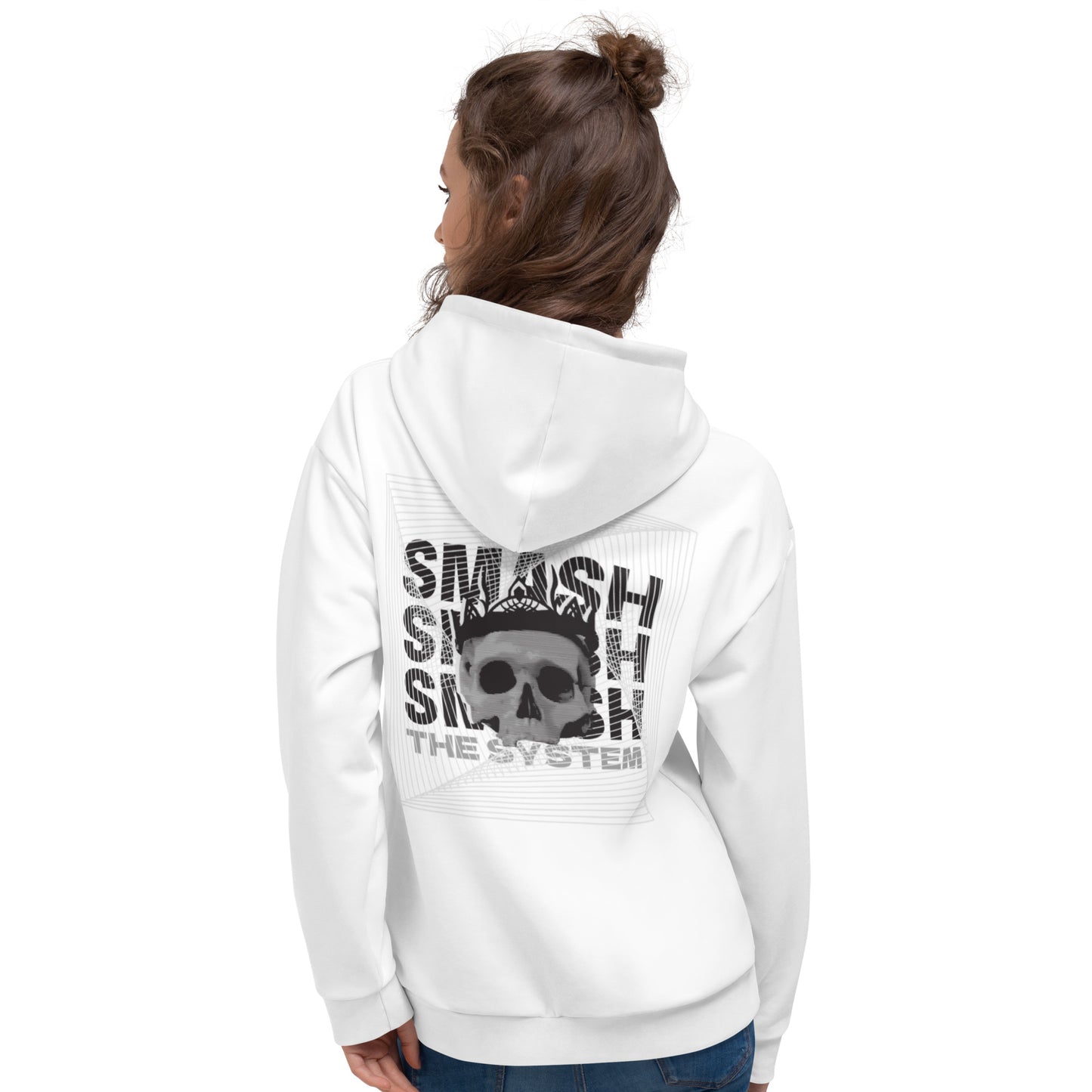 White Smash the System Unisex Hoodie