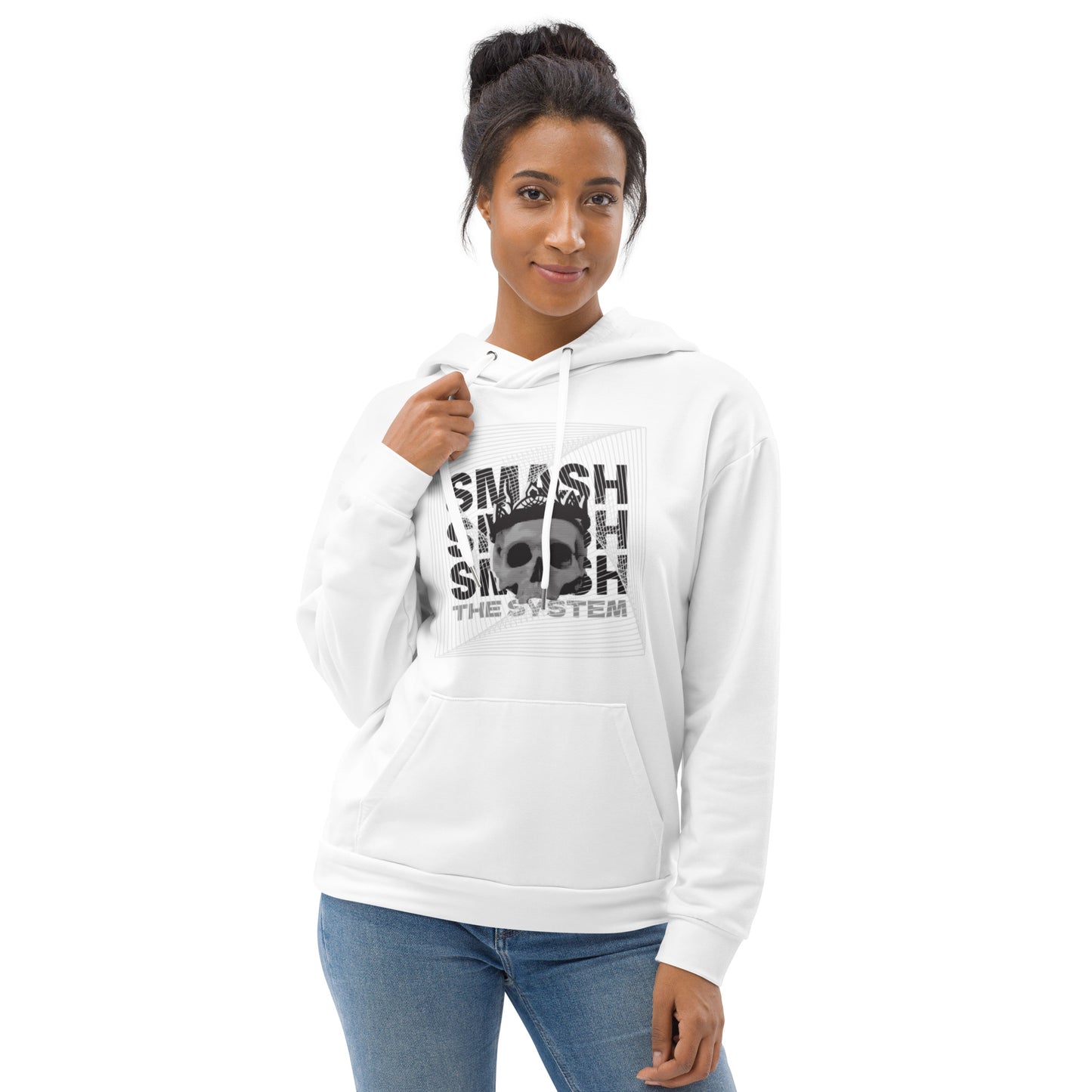 White Smash the System Unisex Hoodie