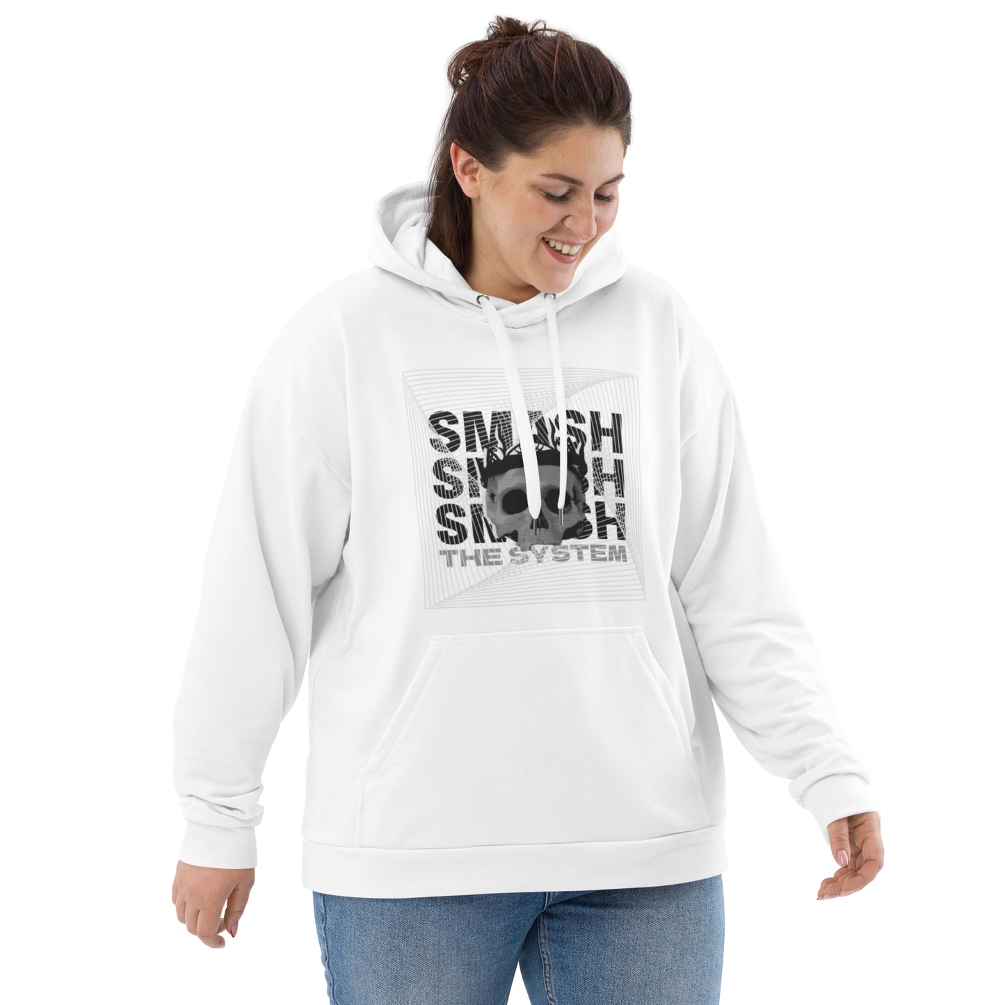 White Smash the System Unisex Hoodie