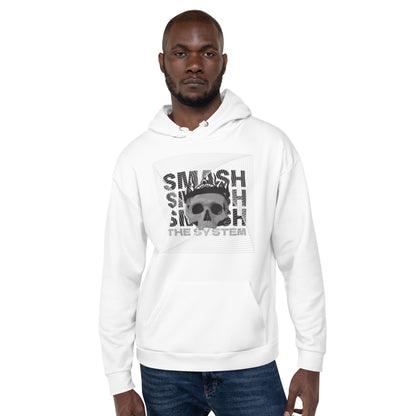 White Smash the System Unisex Hoodie