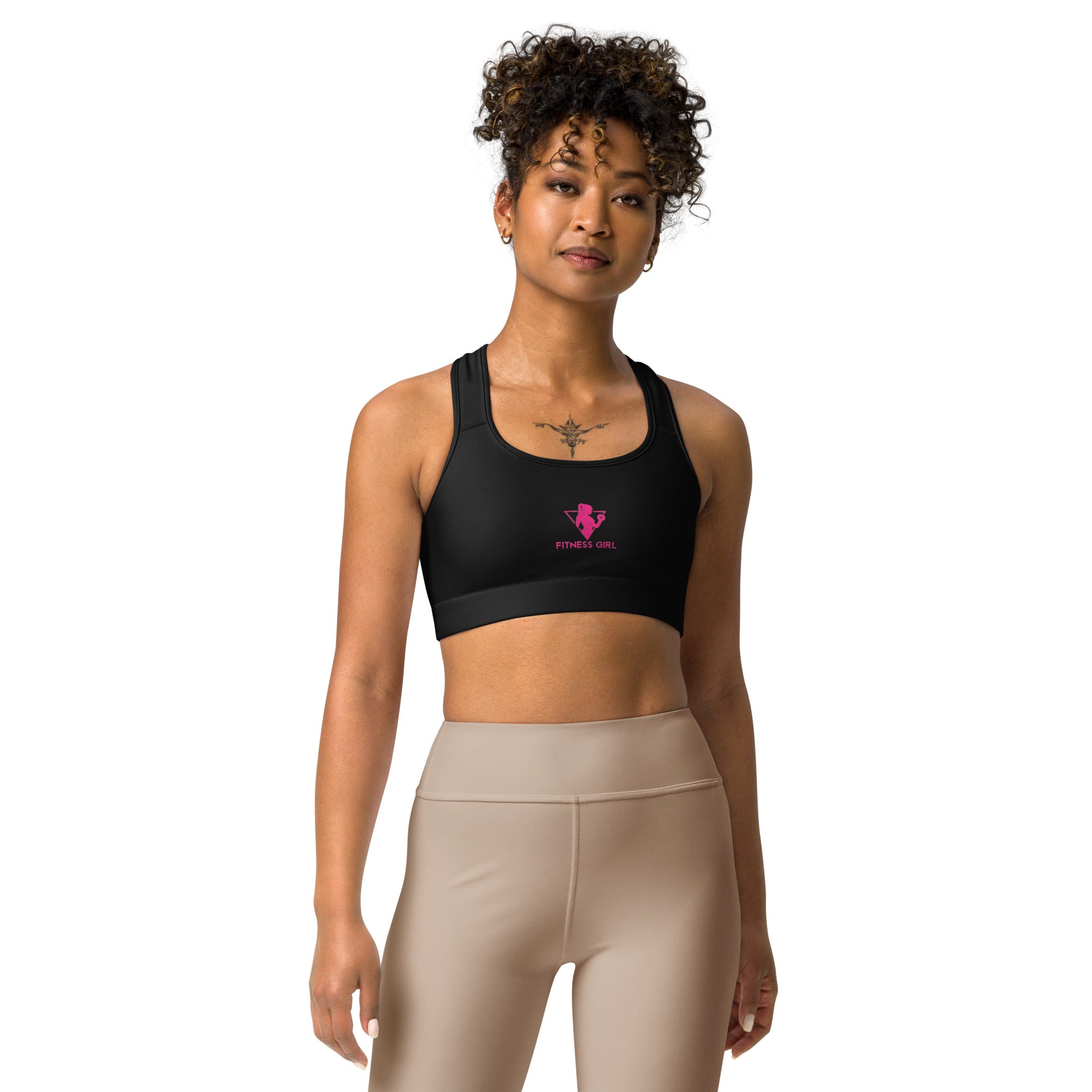 Black and Pink Fitness Girl Sports bra