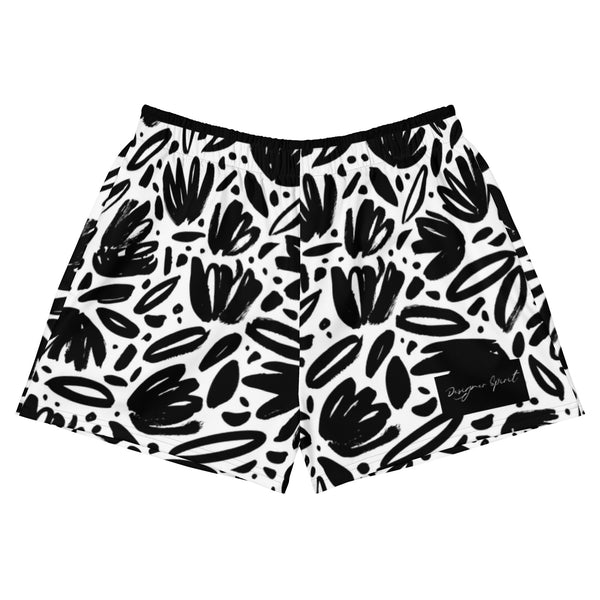 Black Leaf Print Women’s Recycled Athletic Shorts