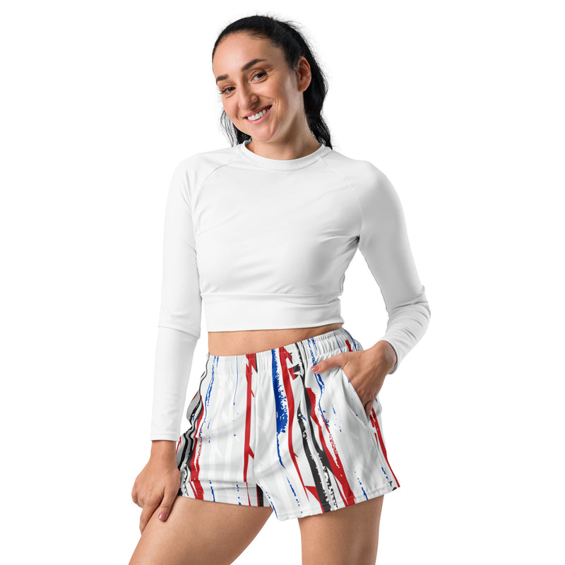 Striped Print Women’s Recycled Athletic Shorts