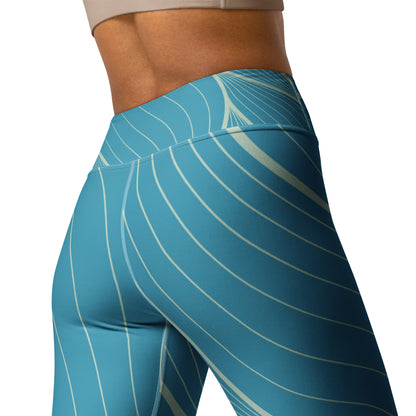 Ocean Blue Line Print Yoga Leggings