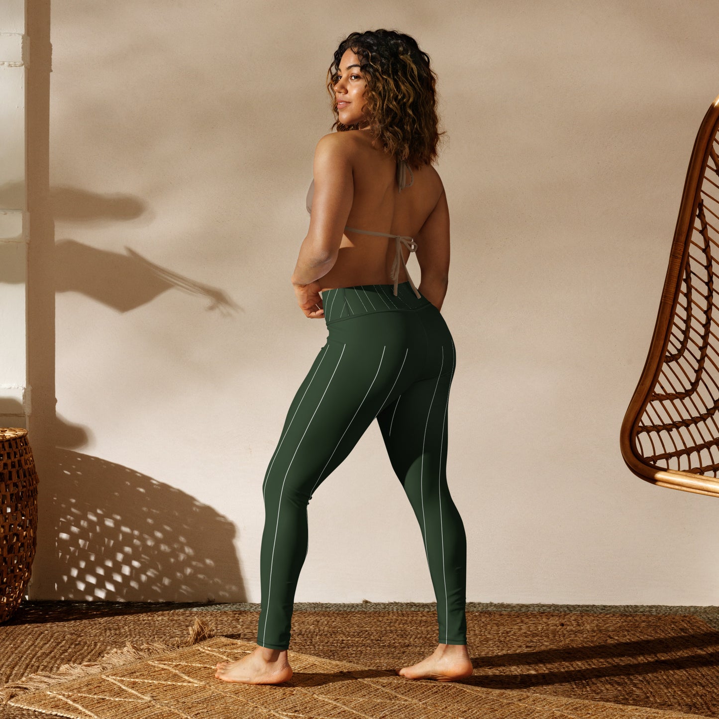 Green Striped Print Yoga Leggings