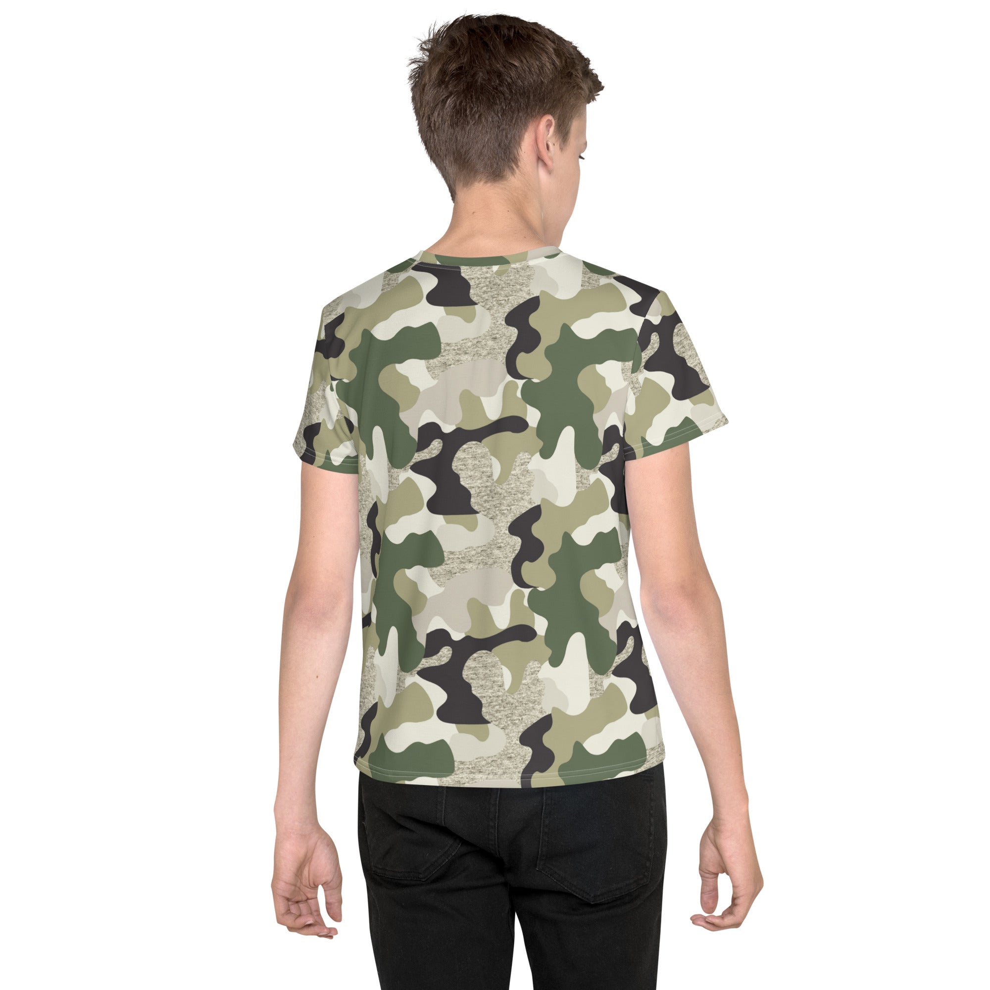 Green Camo Print Youth crew neck t-shirt