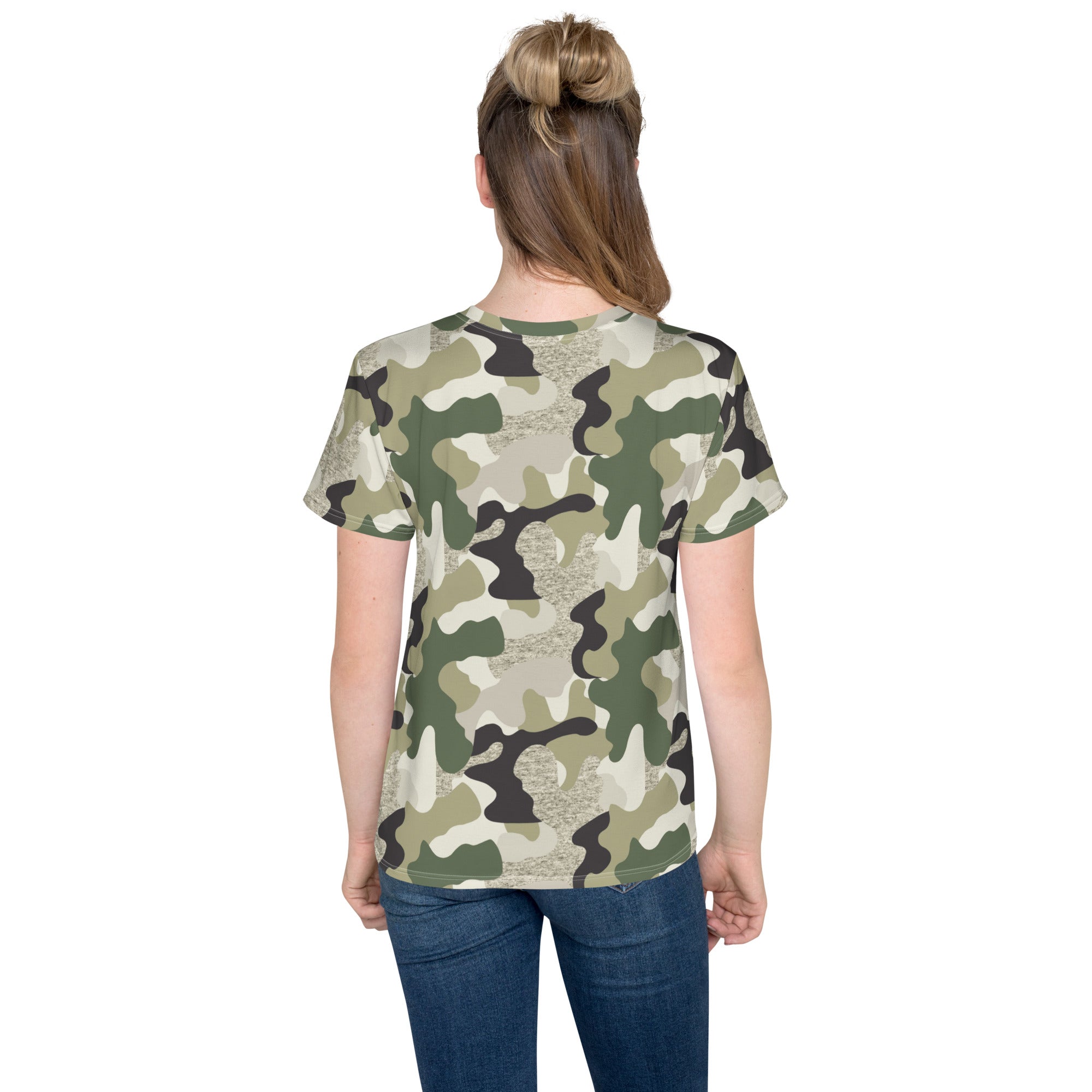 Green Camo Print Youth crew neck t-shirt
