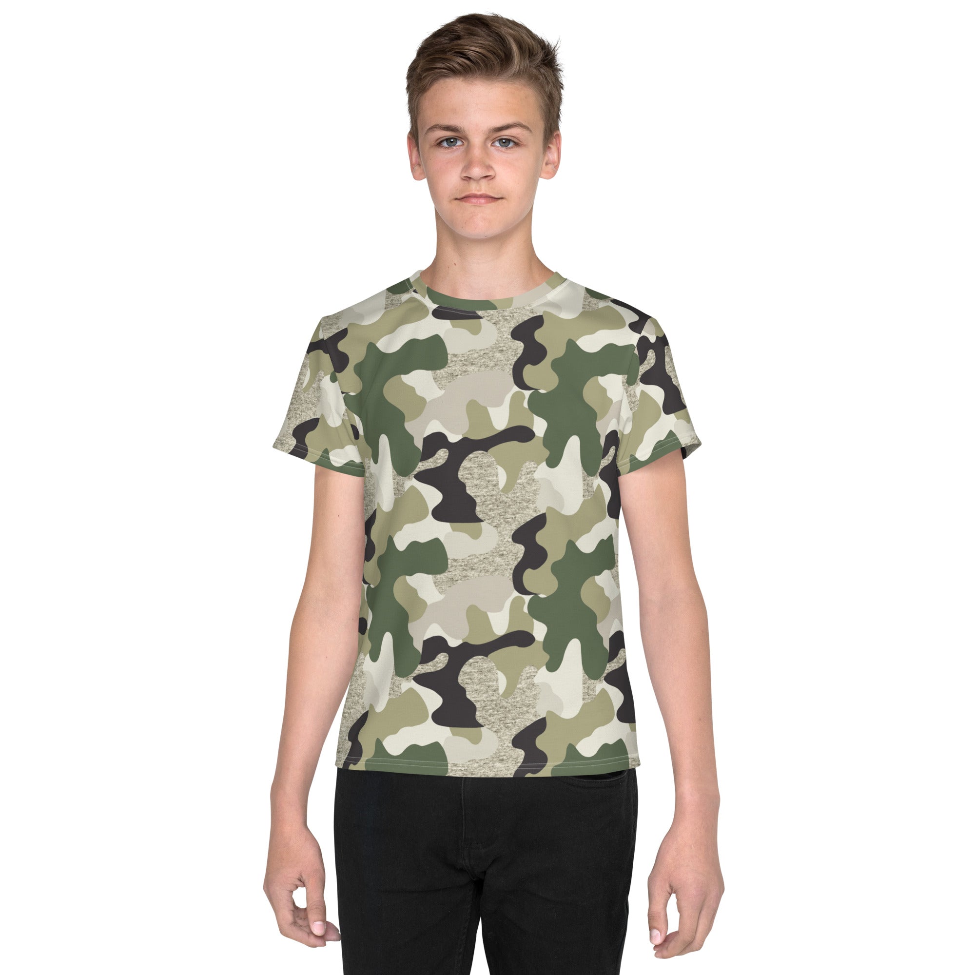 Green Camo Print Youth crew neck t-shirt