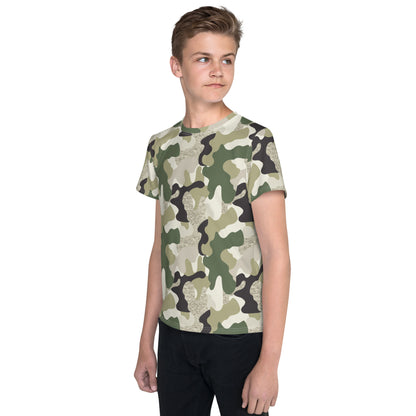 Green Camo Print Youth crew neck t-shirt