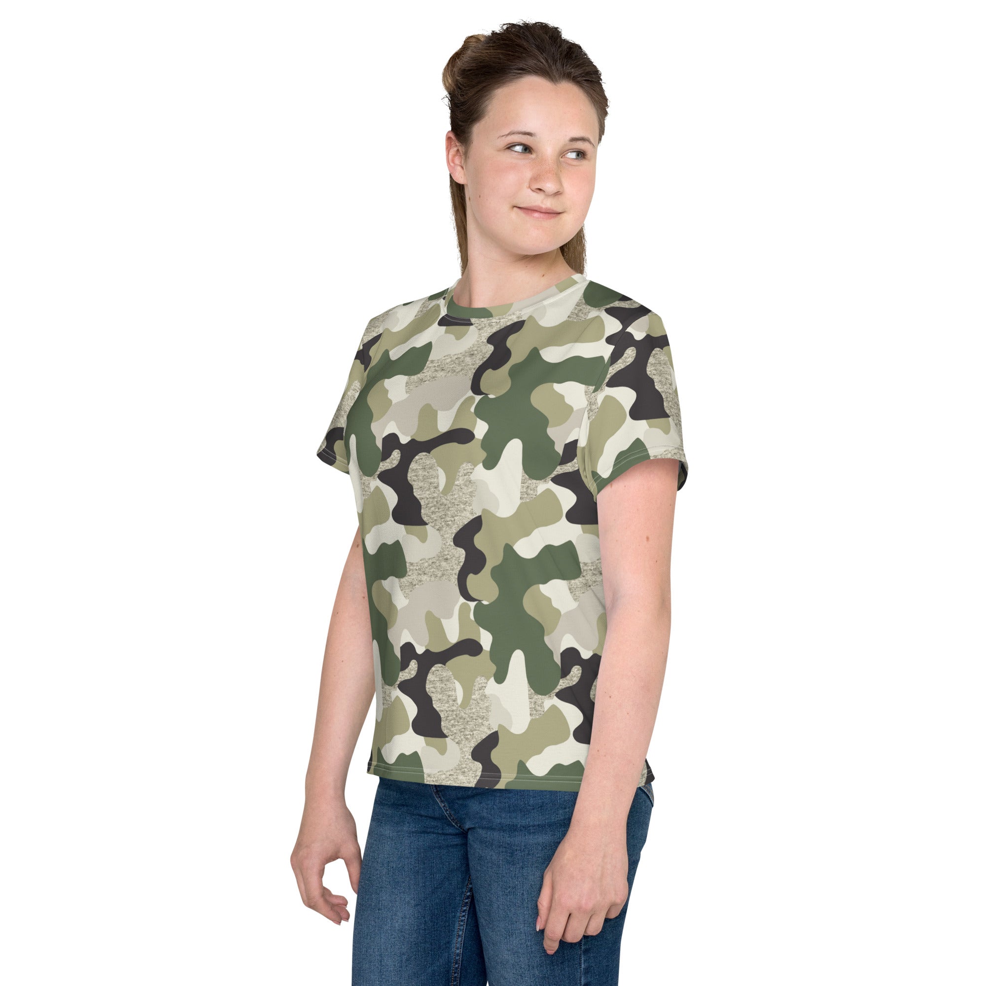 Green Camo Print Youth crew neck t-shirt