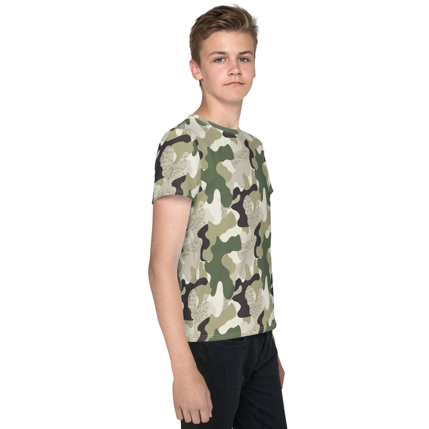 Green Camo Print Youth crew neck t-shirt