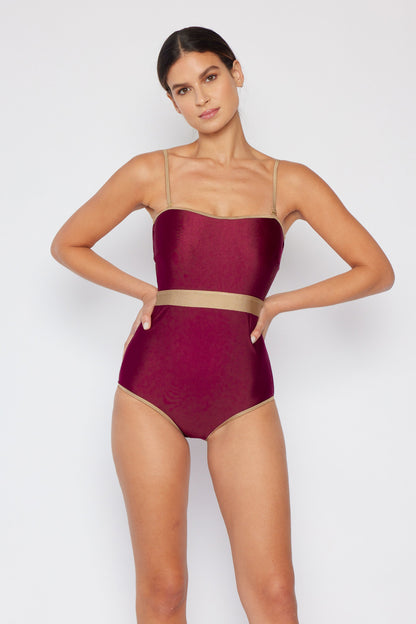 Marina West Wave Break Contrast Trim One-Piece in Wine