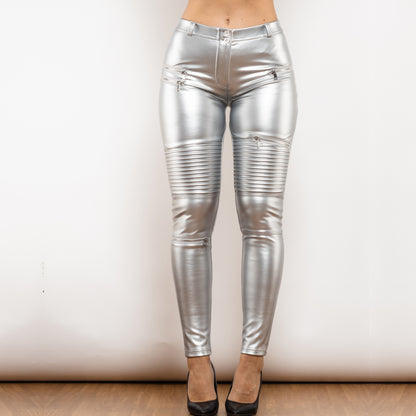 Silver Metallic Waterproof Biker Pants