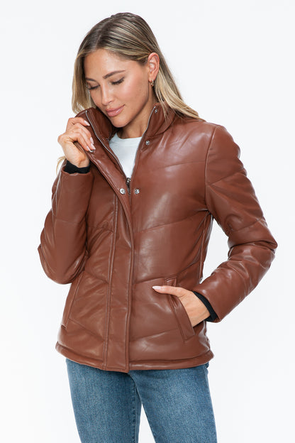 Pocketed Zip Up Turtleneck Puffer Jacket