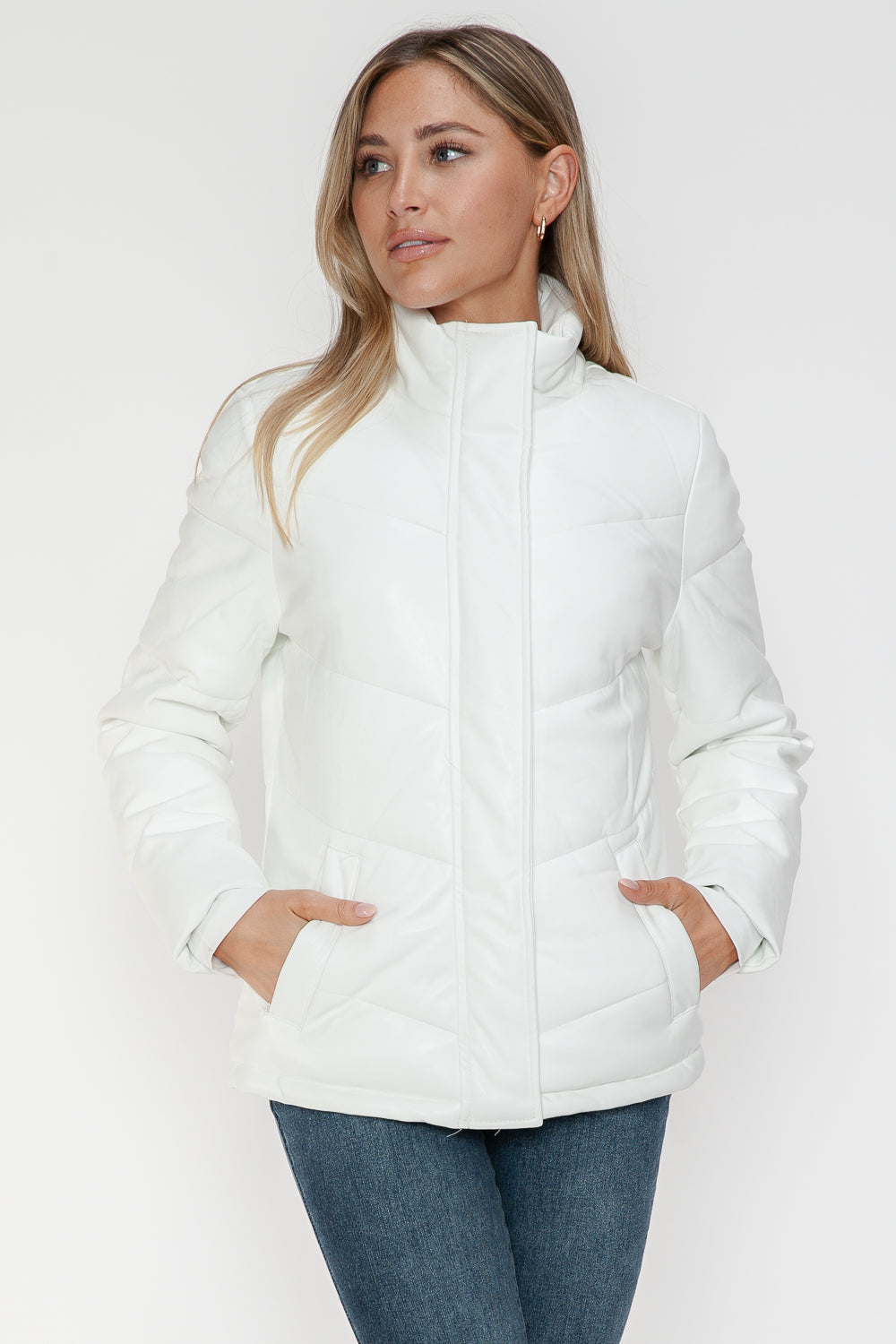 Pocketed Zip Up Turtleneck Puffer Jacket